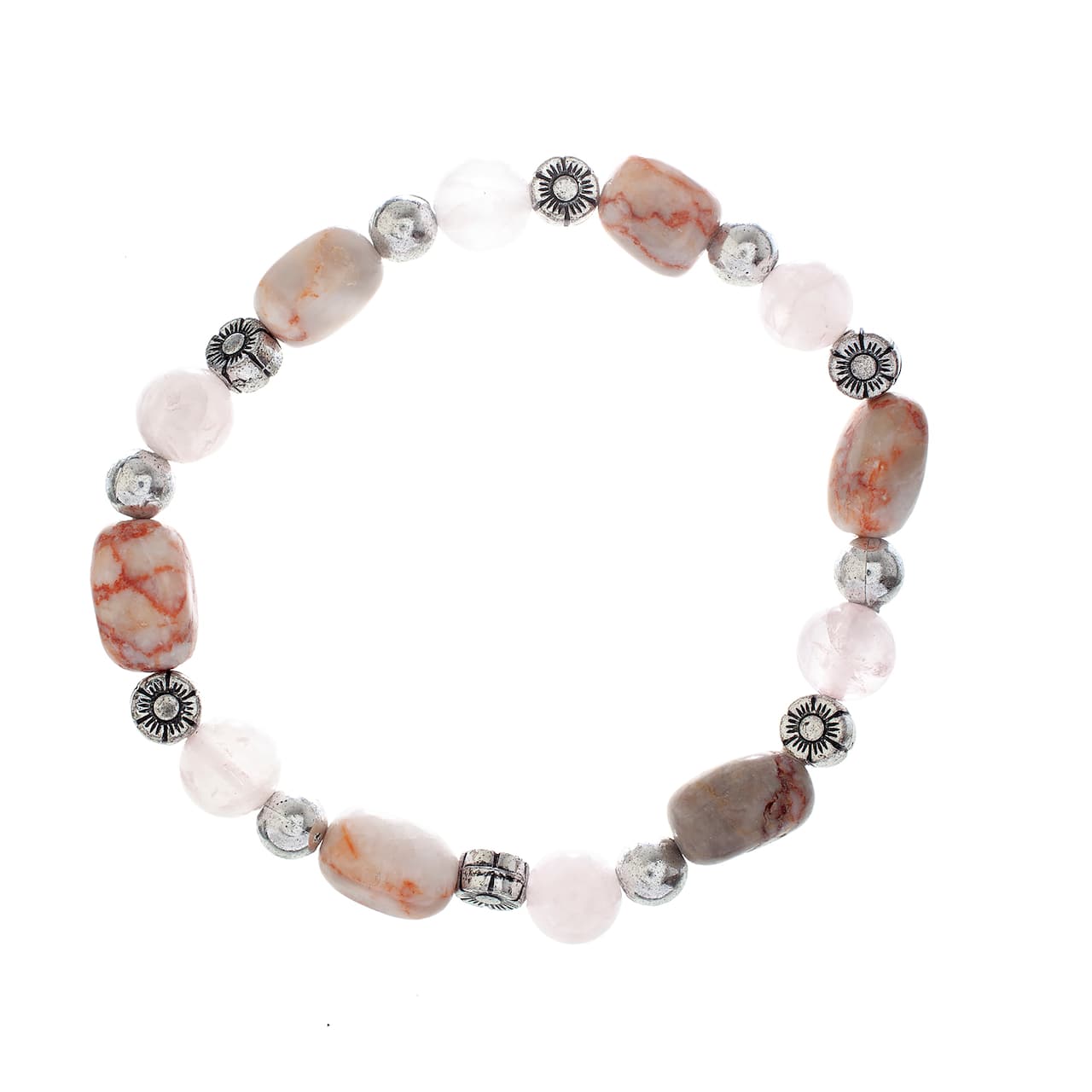 John Bead Pink Zebra Jasper & Rose Quartz Stretch Bracelet